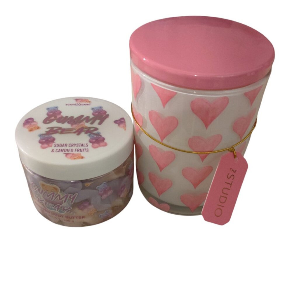 Romantic Bundle Cotton Candy Punch Candle & Gummy Bear Body Butter New